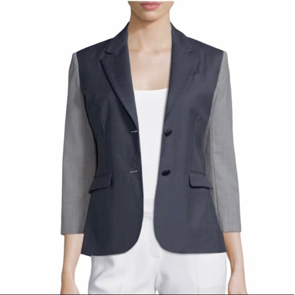 ATM Anthony Thomas Melillo Wool Square Front Sport Blazer Size 4 Navy/Gray